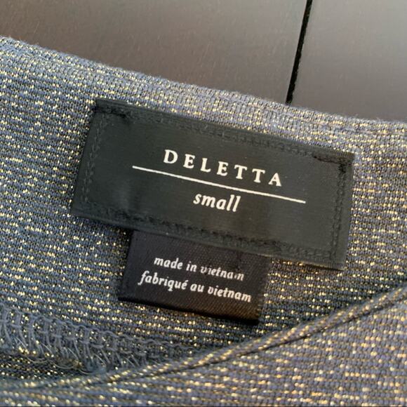 Anthropologie Deletta gray metallic top shoulder cutout and bow size Small - Picture 9 of 11